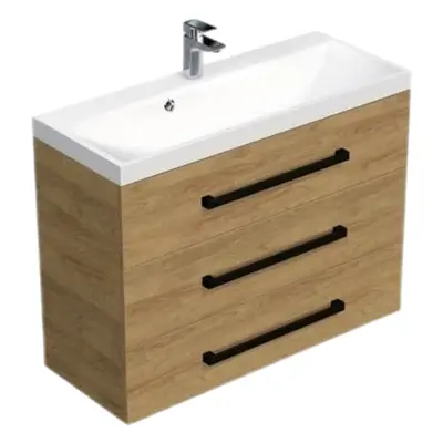 Koupelnová skříňka s černou úchytkou a umyvadlem SAT Cube Way 100x71x40 cm dub Hickory mat CUBE2