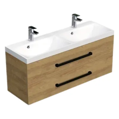 Koupelnová skříňka s černou úchytkou a umyvadlem SAT Cube Way 120x47,5x40 cm dub Hickory mat CUB