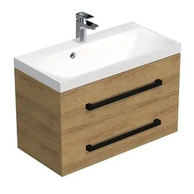 Koupelnová skříňka s černou úchytkou a umyvadlem SAT Cube Way 80x53x40 cm dub Hickory mat CUBE2C