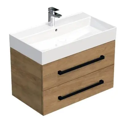 Koupelnová skříňka s černou úchytkou a umyvadlem SAT Cube Way 80x53x46 cm dub Hickory mat CUBE46