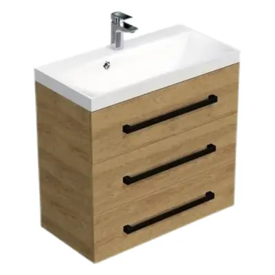 Koupelnová skříňka s černou úchytkou a umyvadlem SAT Cube Way 80x76,5x40 cm dub Hickory mat CUBE