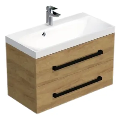 Koupelnová skříňka s černou úchytkou a umyvadlem SAT Cube Way 80x53x40 cm dub Hickory mat CUBE2C