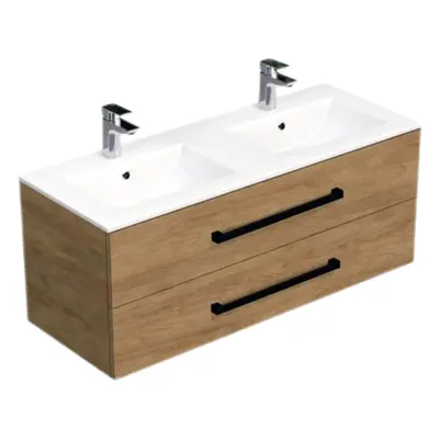 Koupelnová skříňka s černou úchytkou a umyvadlem SAT Cube Way 120x53x46 cm dub Hickory mat CUBE4