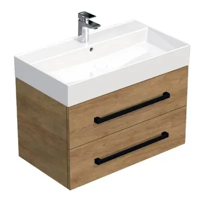 Koupelnová skříňka s černou úchytkou a umyvadlem SAT Cube Way 80x53x46 cm dub Hickory mat CUBE46