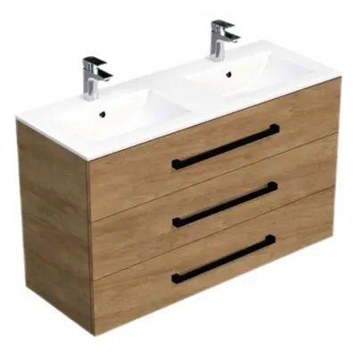 Koupelnová skříňka s černou úchytkou a umyvadlem SAT Cube Way 120x71x46 cm dub Hickory mat CUBE4