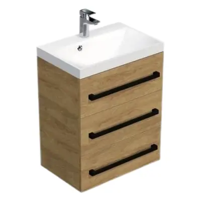 Koupelnová skříňka s černou úchytkou a umyvadlem SAT Cube Way 60x76,5x40 cm dub Hickory mat CUBE