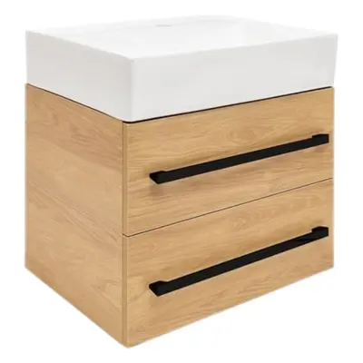 Koupelnová skříňka s umyvadlem a černou úchytkou SAT Cube Way 60x53x46 cm dub Hickory mat CUBE46