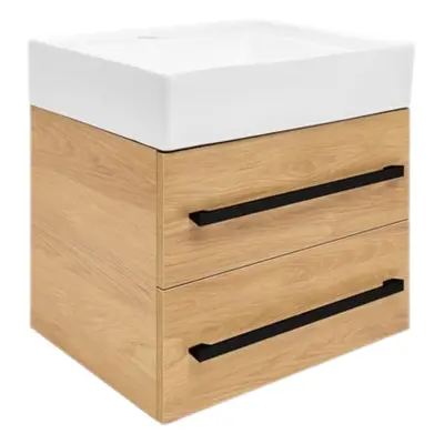 Koupelnová skříňka s umyvadlem a černou úchytkou SAT Cube Way 60x53x46 cm dub Hickory mat CUBE46