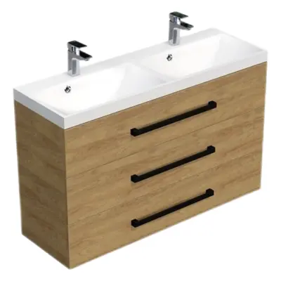 Koupelnová skříňka s černou úchytkou a umyvadlem SAT Cube Way 120x76,5x40 cm dub Hickory mat CUB