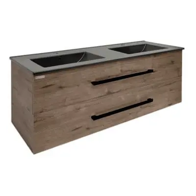 Koupelnová skříňka s černou úchytkou a umyvadlem SAT Cube Way 120x53x46 cm dub Hickory mat CUBE4