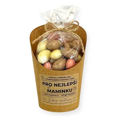 Nutworld.cz Mandle a meruňky v čokoládě v celofánku a kelímku 180g PRO MAMINKU