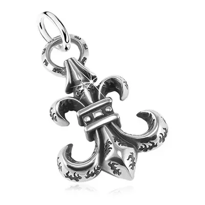 Přívěsek z oceli 316L, velký patinovaný symbol Fleur de Lis