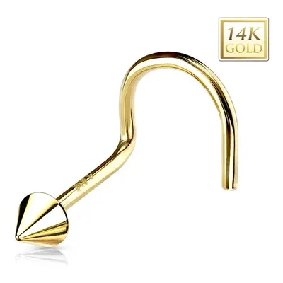 Zahnutý piercing do nosu ze žlutého 14K zlata - lesklý kužel