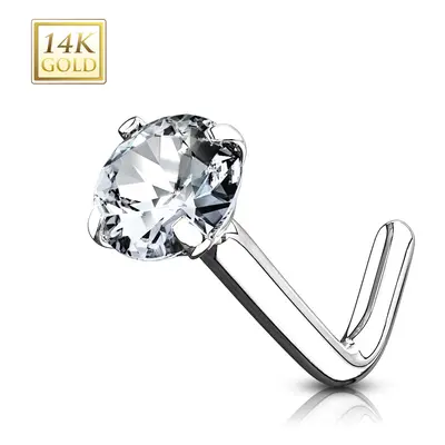 Piercing do nosu z bílého 14K zlata - zahnutý, kulatý čirý zirkon, průměr 3 mm