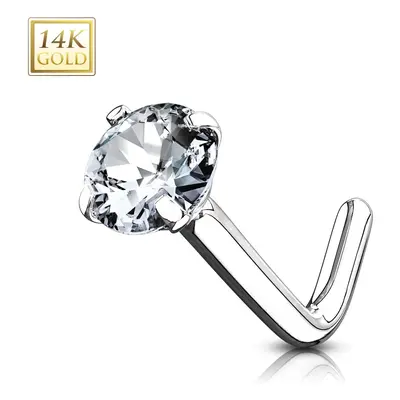 Piercing do nosu z bílého 14K zlata - zahnutý, broušený čirý zirkon, 0,8 mm, průměr 3 mm