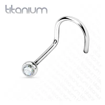 Piercing z titanu do nosu stříbrné barvy - zahnutý konec, čirý zirkonek 2,5 mm, tloušťka 0,8 mm