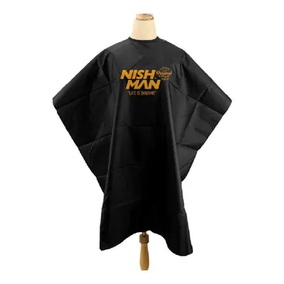 Nishman Barber Cape Black "life is dynamic" - černá pláštěnka s logem Nishman ﻿