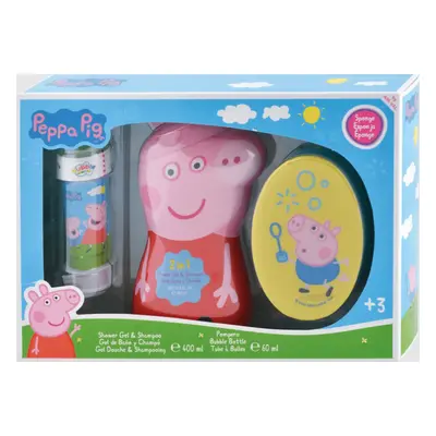 PEPPA PIG - dárková sada Sprchový gel a šampón 2v1 400ml + mycí houba + bublifuk