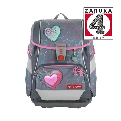 Školní aktovka/batoh 2IN1 PLUS pro prvňáčky – 6dílný set, Step by Step Glitter Heart Hazle