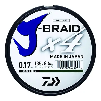 Daiwa splétaná šňůra j-braid 4 žlutá 135 m-průměr 0,21 mm / nosnost 12,4 kg