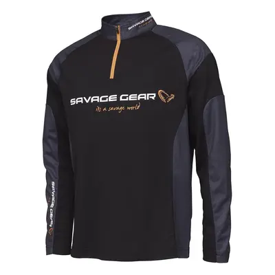 Savage gear tričko tournament gear shirt 1/2 zip black ink - s