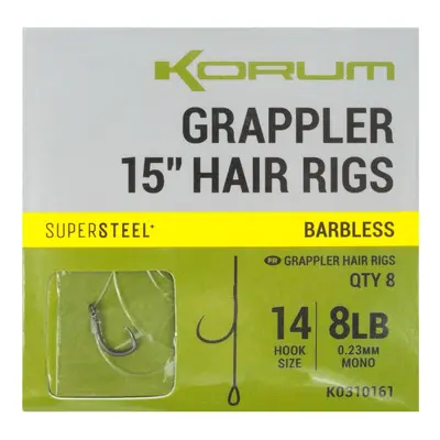 Korum návazec grappler 15” hair rigs barbless 38 cm - velikost háčku 14 průměr 0,23 mm nosnost 8