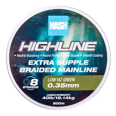 Nash splétaná šňůra highline extra supple braid green 600 m - 0,35 mm 18,14 kg