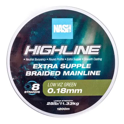 Nash splétaná šňůra highline extra supple braid green 1200 m - 0,18 mm 11,3 kg