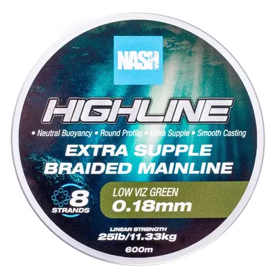 Nash splétaná šňůra highline extra supple braid green 600 m - 0,18 mm 11,3 kg