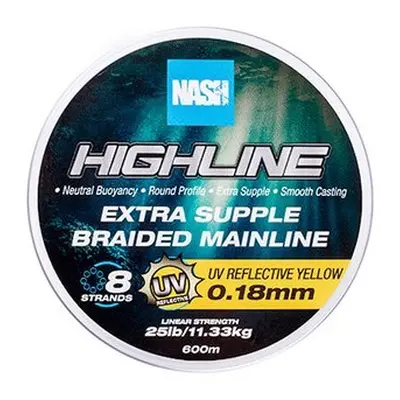 Nash splétaná šňůra highline extra supple braid uv yellow 600 m - 0,18 mm 11,33 kg