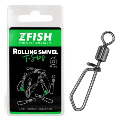 Zfish obratlík s karabinkou rolling swivel with t snap 10 ks - velikost 12 nosnost 19 kg