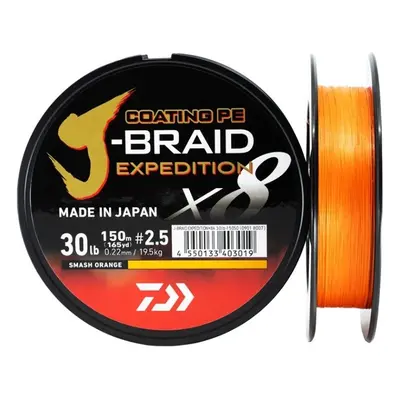 Daiwa splétaná šňůra j-braid expedition x8e smash orange 300 m - 0,22 mm 19,5 kg