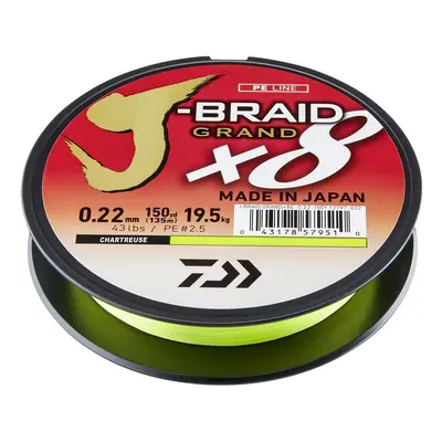 Daiwa splétaná šňůra j-braid grand x8e chartreuse 135 m - 0,28 mm 26,5 kg