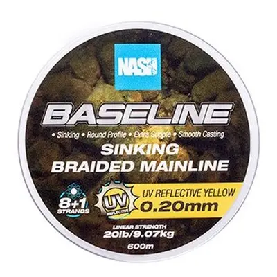 Nash splétaná šňůra baseline sinking braid uv yellow 600 m - 0,20 mm 9,07 kg