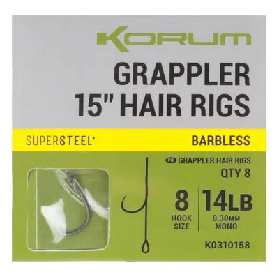 Korum návazec grappler 15” hair rigs barbless 38 cm - velikost háčku 8 průměr 0,30 mm nosnost 14