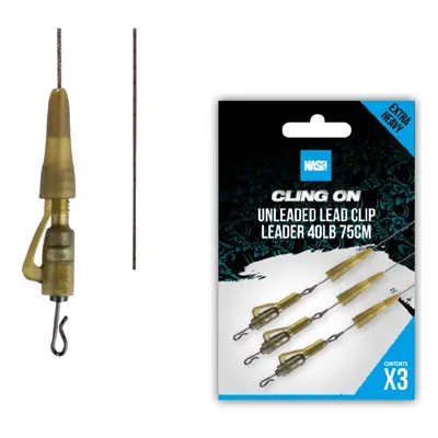 Nash montáž cling on unleaded lead clip leader 75 cm 40 lb 3 ks