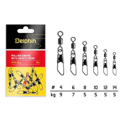 Delphin karabinka s obratlíkem rolling swivel with safety snap 10 ks - velikost 8 nosnost 5 kg