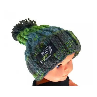 R-spekt dětský kulich maxi pompom beanie šedozelený - l