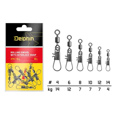 Delphin karabinka s obratlíkem rolling swivel with interlock snap 10 ks - velikost 14 nosnost 4 