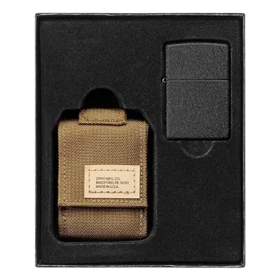 Zippo sada taktické pouzdro hnědé + zippo zapalovač 26075 black crackle