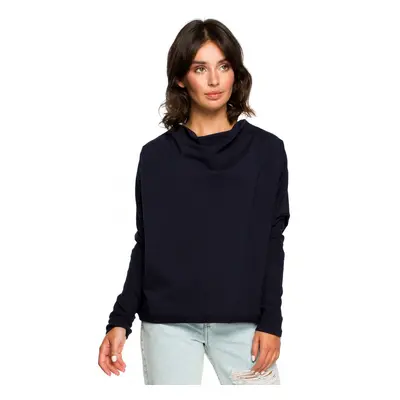 B094 Oversized top s výstřihem do V na zádech - tmavě modrý