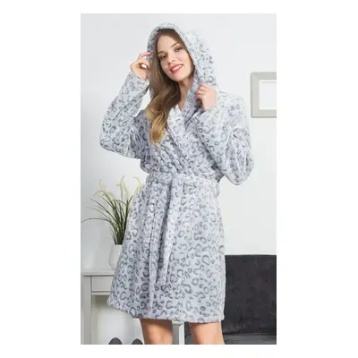 Dámský župan krátký s kapucí Leopard grey šedá 1XL