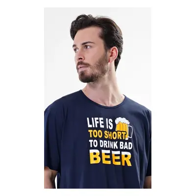 Pánská noční košile s krátkým rukávem Life is beer tmavě modrá