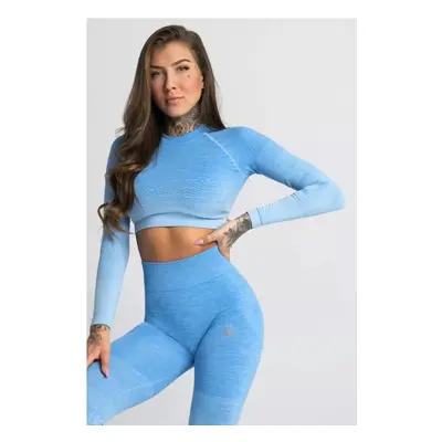 Dámský Crop-Top s krátkým rukávem Ombre - Gym Glamour Modrá