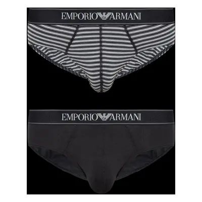 Pánské slipy 2PACK 111733 3F542 16844 černošedé s proužkem - Emporio Armani