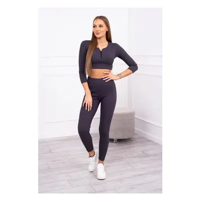 Žebrovaný crop top set z grafitu UNI