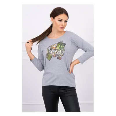 Blouse with Love print gray UNI