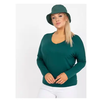 Tmavě zelená obyčejná halenka plus size basic s výstřihem do V Elisa JEDNA VELIKOST