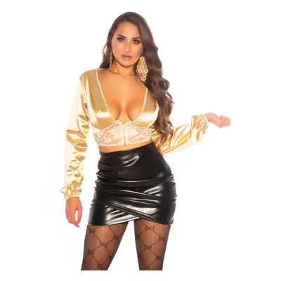 Sexy top Koucla SatinLook Crop Top krajkovými detaily GOLD