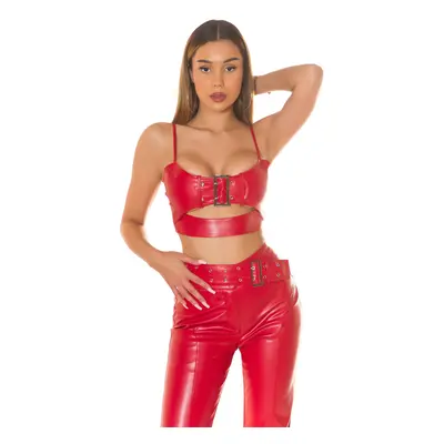 Sexy top Koucla z umělé kůže s přezkou red Einheitsgroesse